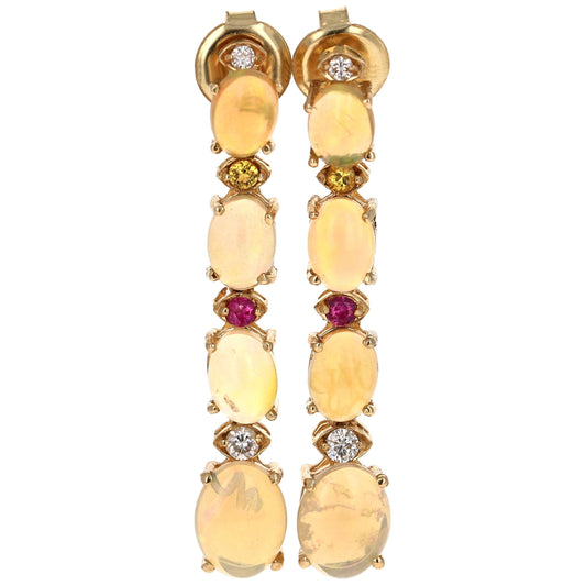 5.62 Carat Opal, Sapphire, Diamond 14 Karat Dangling Gold Earrings