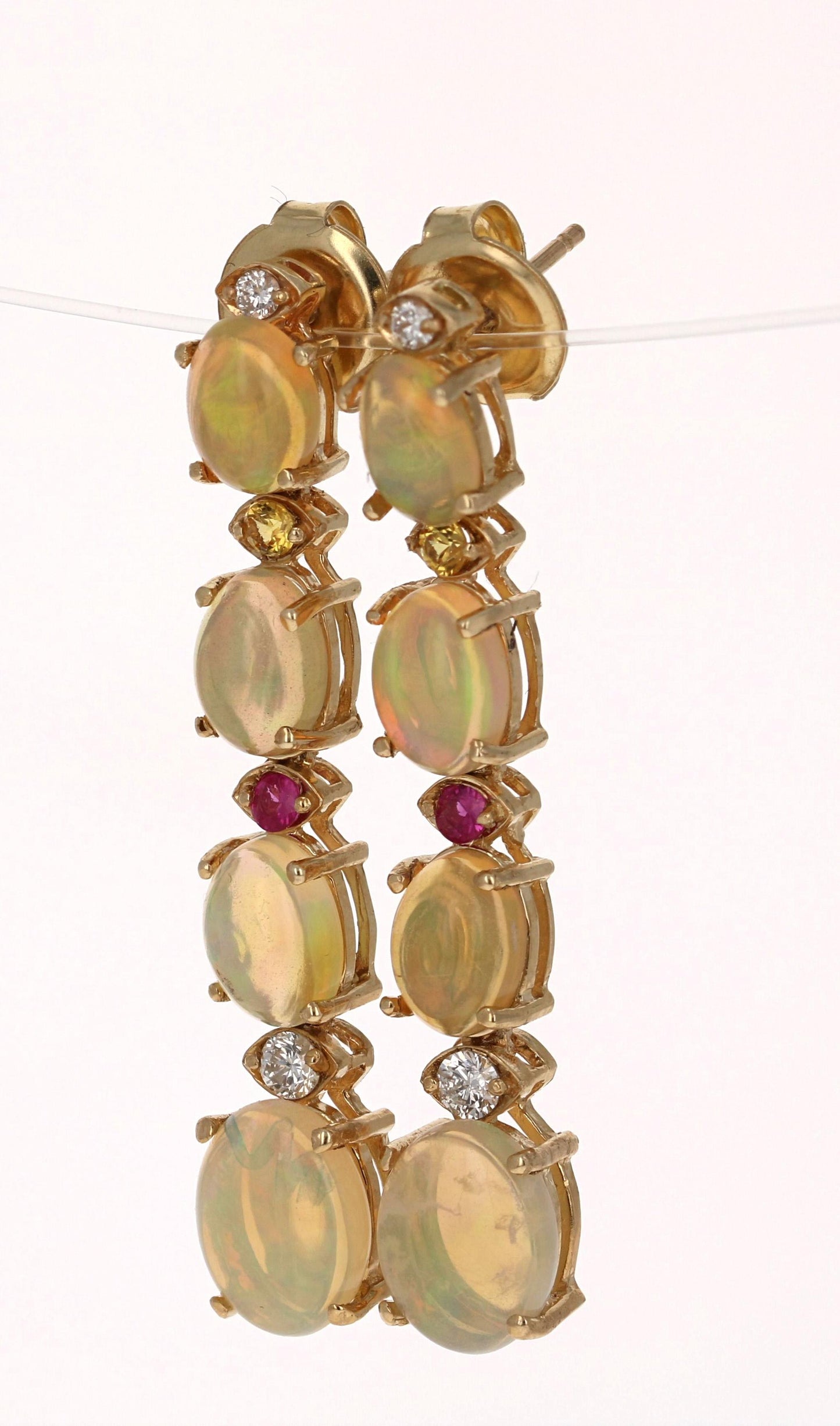 5.62 Carat Opal, Sapphire, Diamond 14 Karat Dangling Gold Earrings