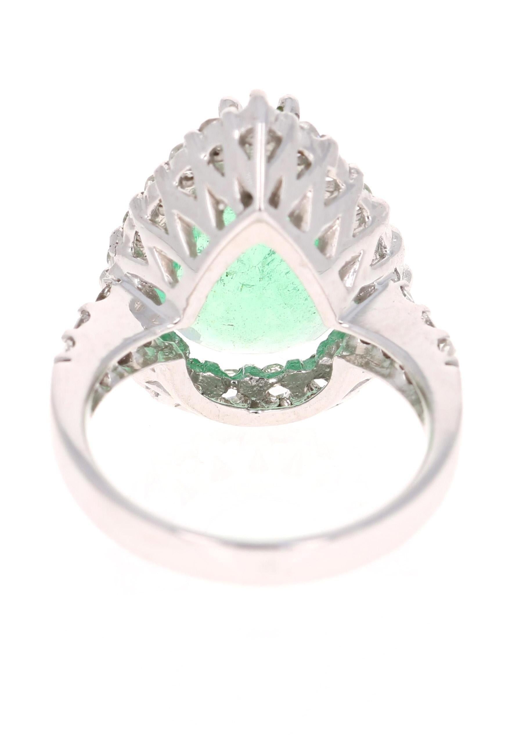 5.67 Carat Pear Cut Emerald Diamond 14 Karat White Gold Vintage Ring