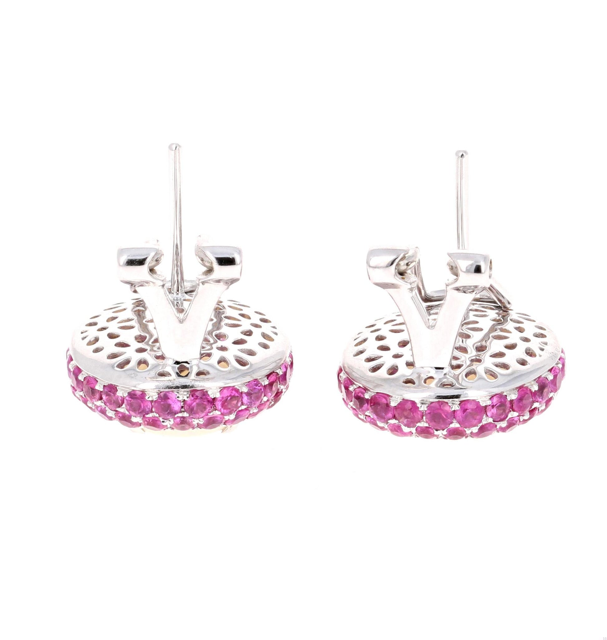 5.69 Carat Opal Pink Sapphire Diamond White Gold Earrings