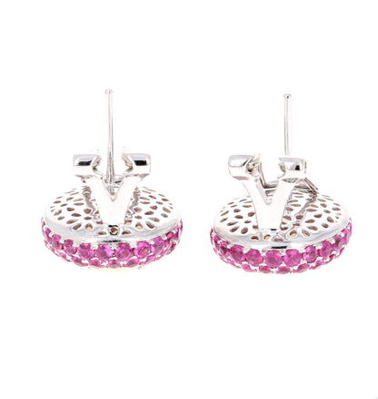 5.69 Carat Opal Pink Sapphire Diamond White Gold Earrings