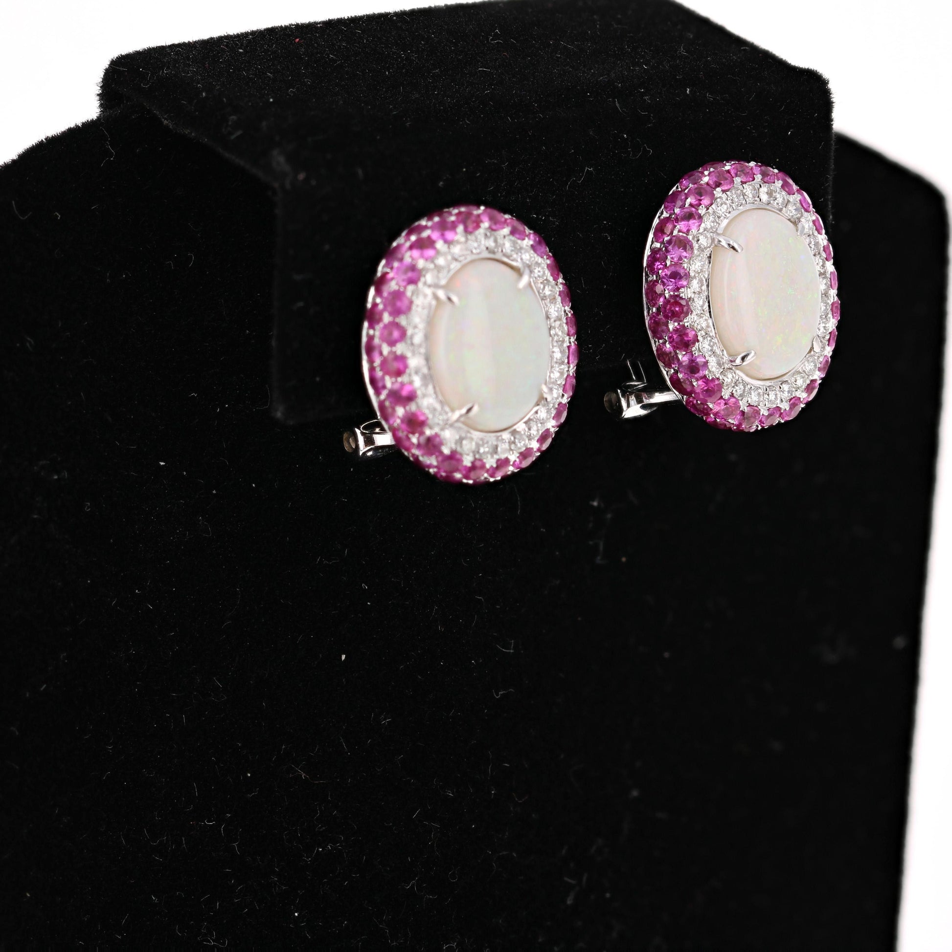 5.69 Carat Opal Pink Sapphire Diamond White Gold Earrings