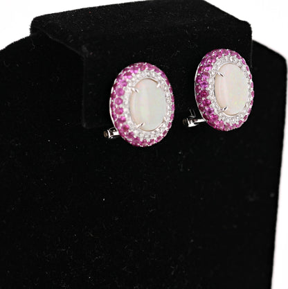 5.69 Carat Opal Pink Sapphire Diamond White Gold Earrings