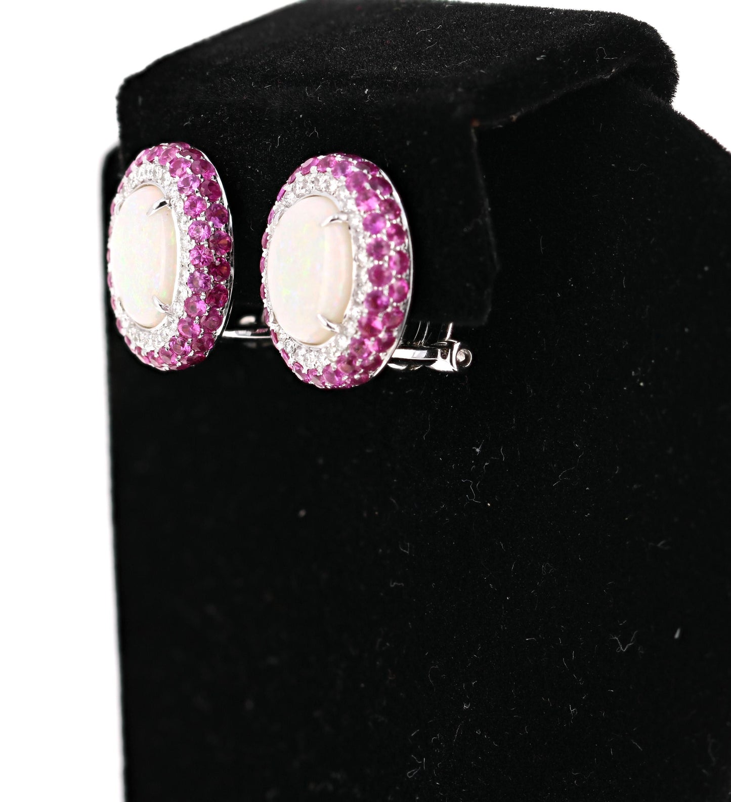 5.69 Carat Opal Pink Sapphire Diamond White Gold Earrings