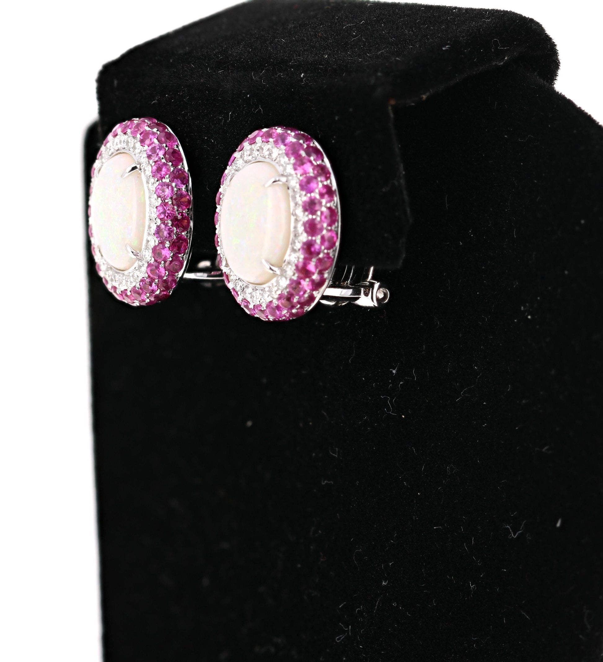 5.69 Carat Opal Pink Sapphire Diamond White Gold Earrings