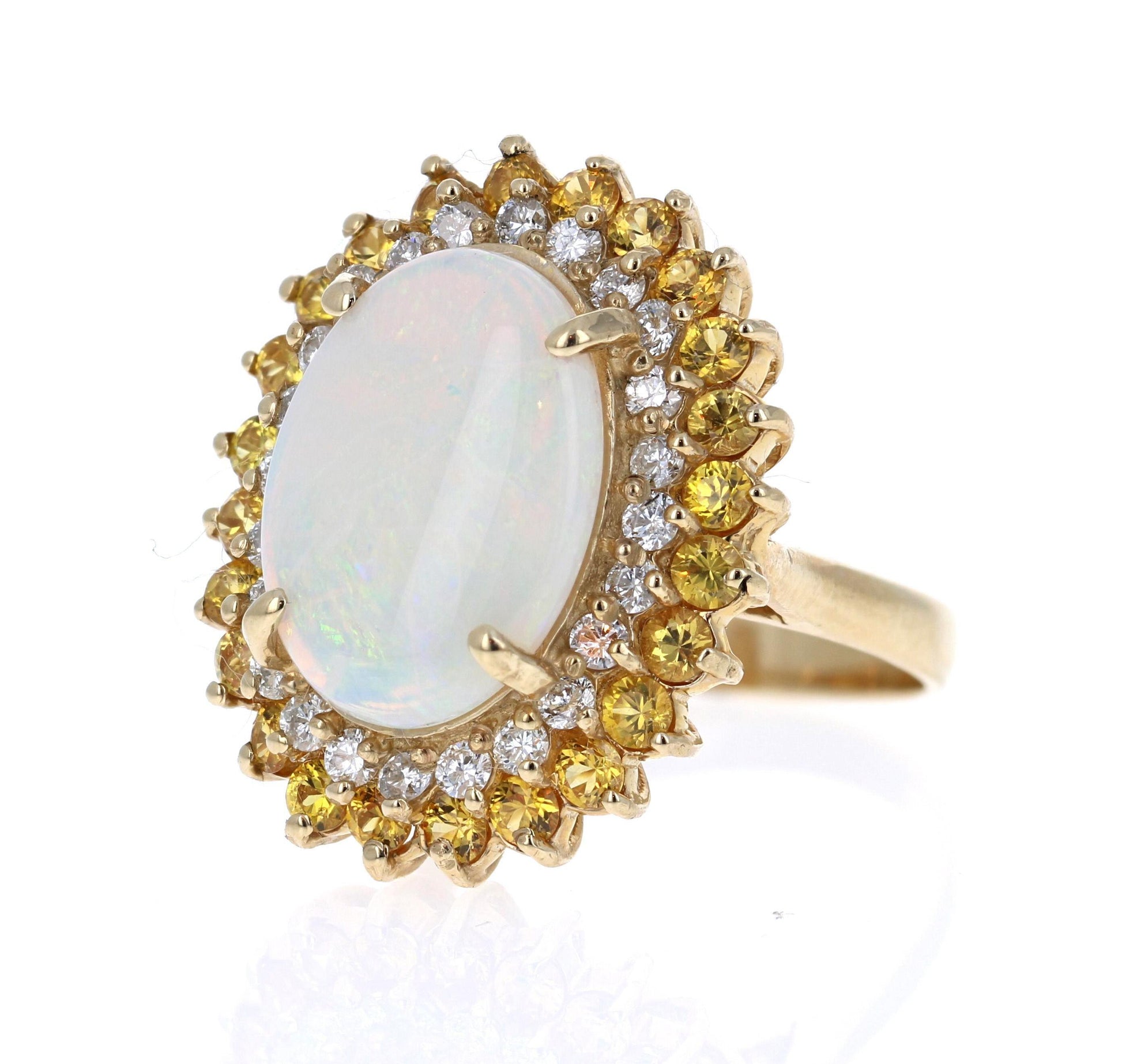 5.70 Carat Opal Yellow Sapphire and Diamond 14 Karat Yellow Gold Cocktail Ring