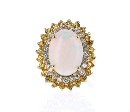 5.70 Carat Opal Yellow Sapphire and Diamond 14 Karat Yellow Gold Cocktail Ring