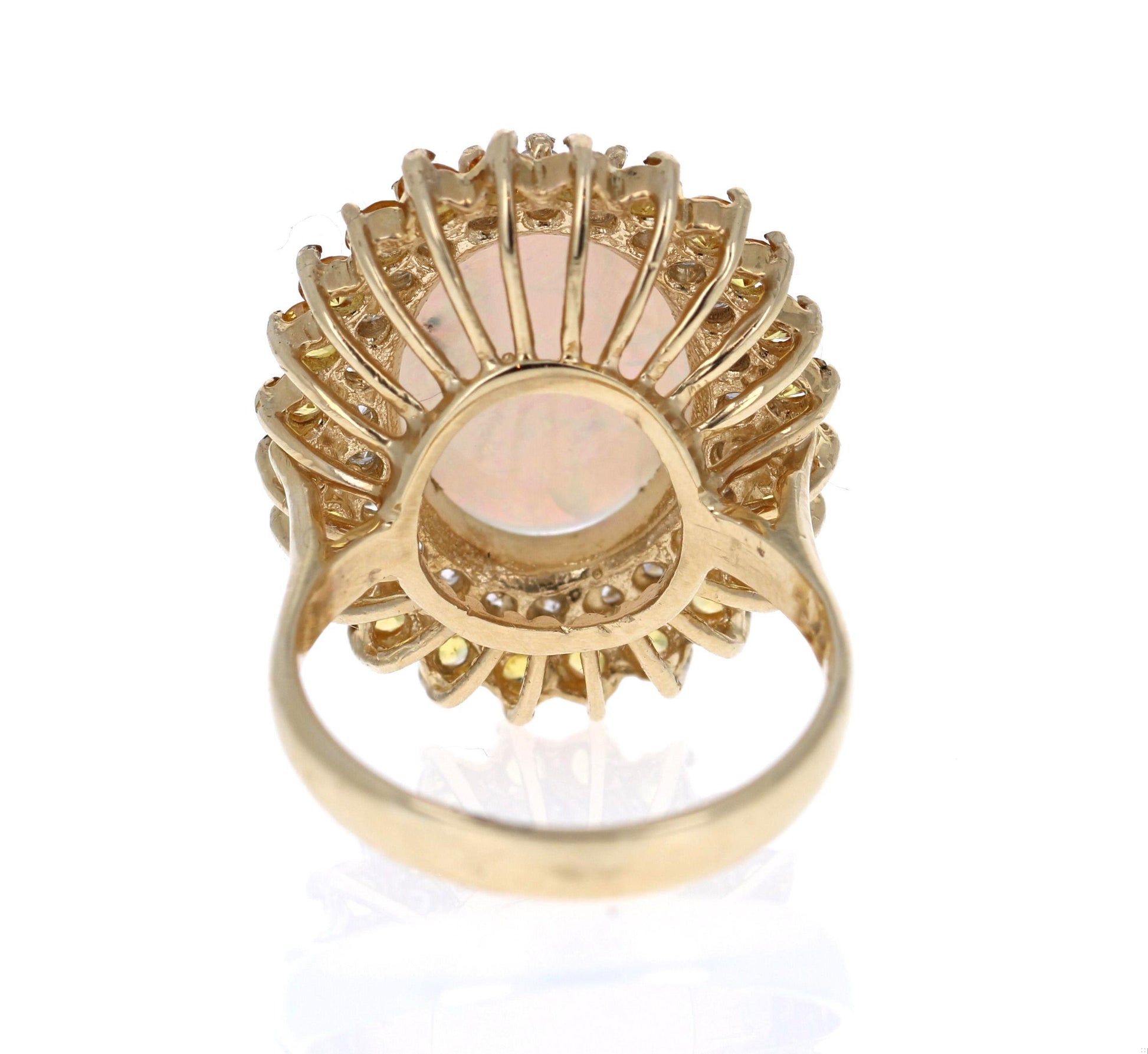 5.70 Carat Opal Yellow Sapphire and Diamond 14 Karat Yellow Gold Cocktail Ring