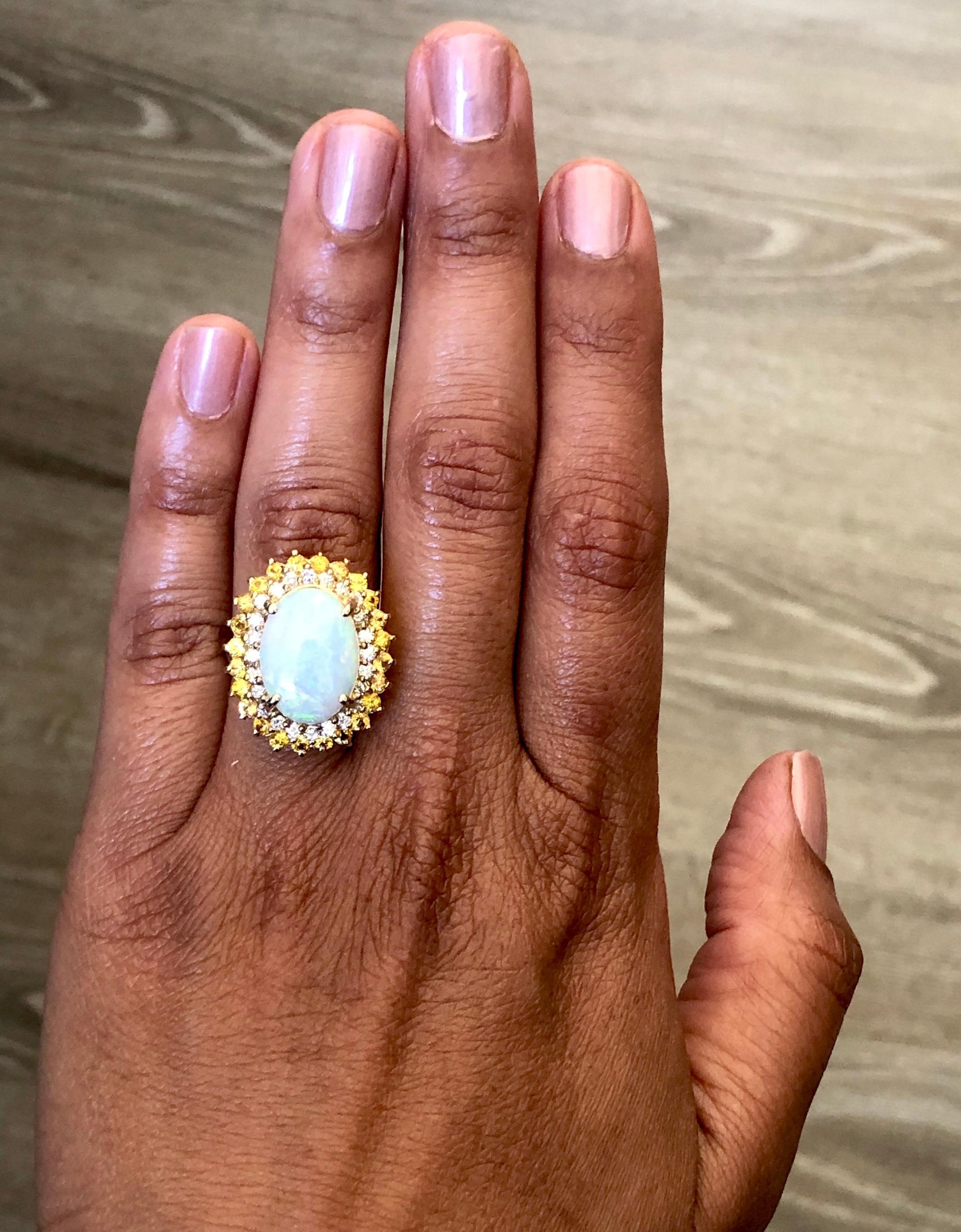 5.70 Carat Opal Yellow Sapphire and Diamond 14 Karat Yellow Gold Cocktail Ring
