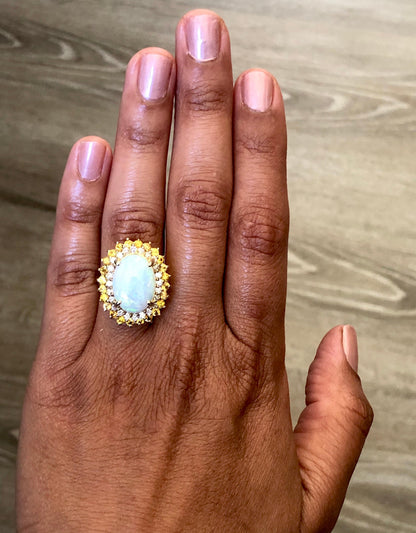 5.70 Carat Opal Yellow Sapphire and Diamond 14 Karat Yellow Gold Cocktail Ring