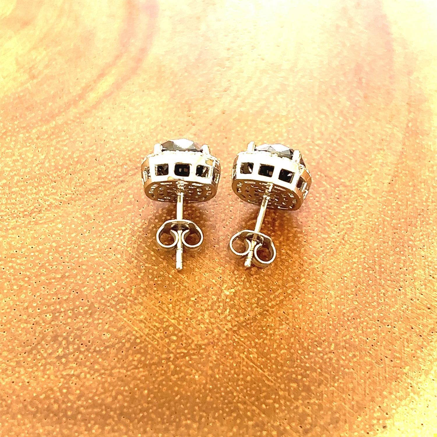 5.92 Carat Black Diamond White Diamond 14 Karat White Gold Stud Earrings