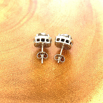 5.92 Carat Black Diamond White Diamond 14 Karat White Gold Stud Earrings