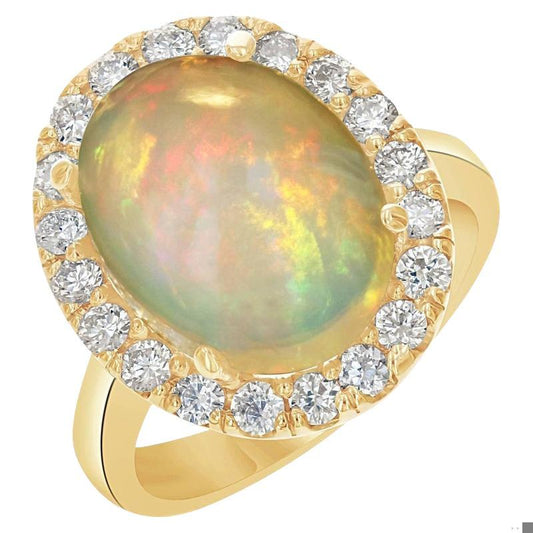 5.96 Carat Oval Cut Opal Diamond Yellow Gold Ring