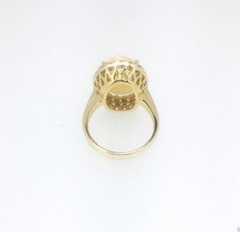 5.96 Carat Oval Cut Opal Diamond Yellow Gold Ring