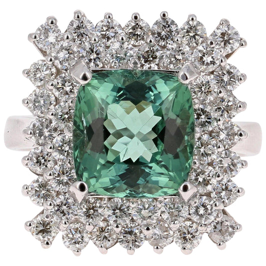6.01 Carat Tourmaline Diamond 14 Karat White Gold Ring