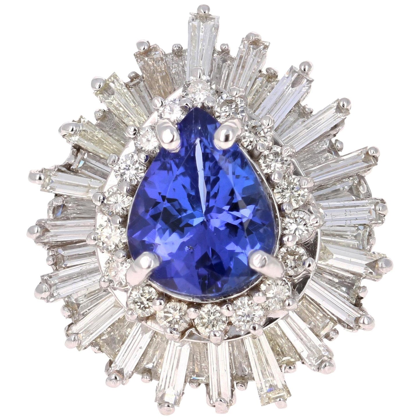 6.16 Carat Ballerina Tanzanite Diamond Cocktail Ring 14 Karat White Gold
