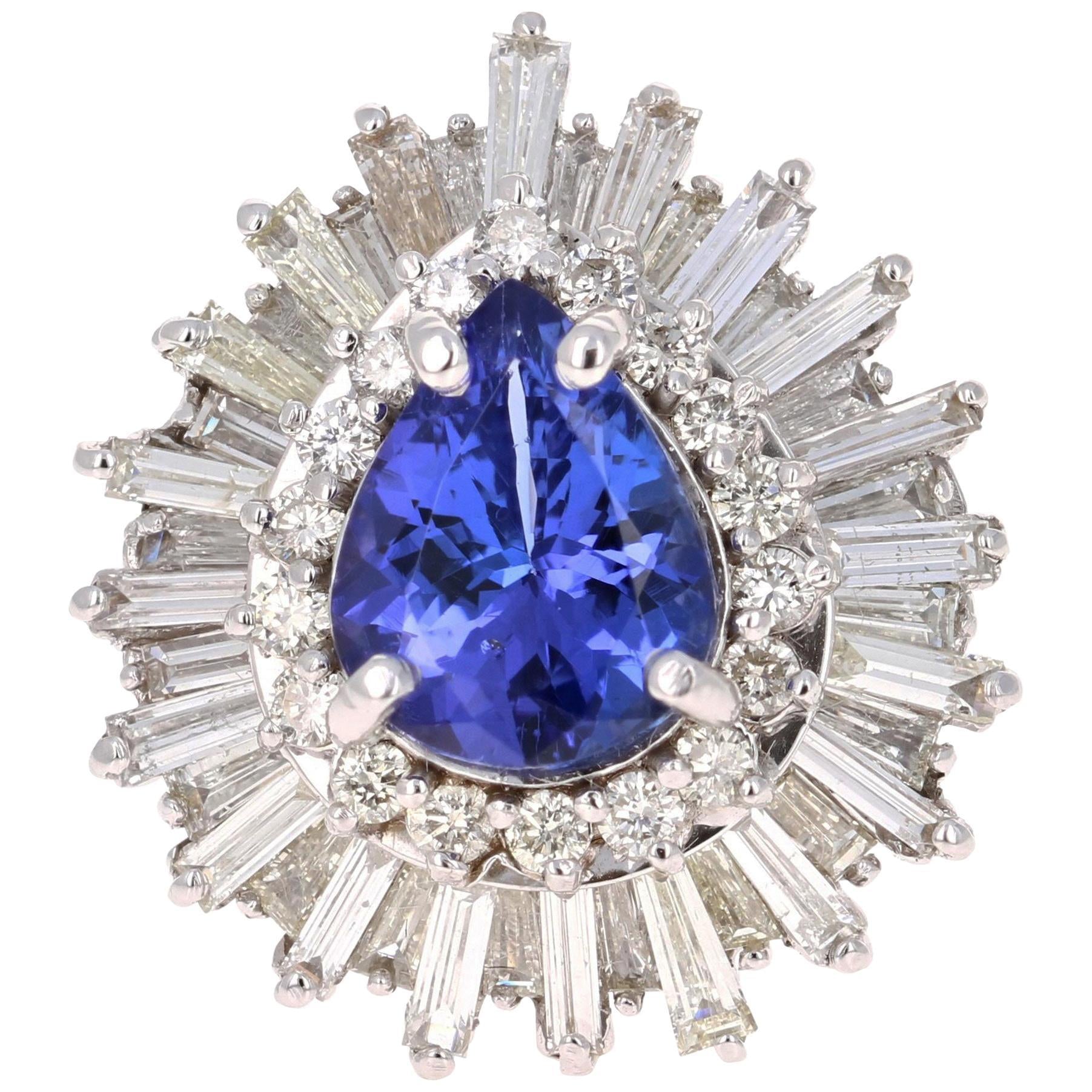 6.16 Carat Ballerina Tanzanite Diamond Cocktail Ring 14 Karat White Gold