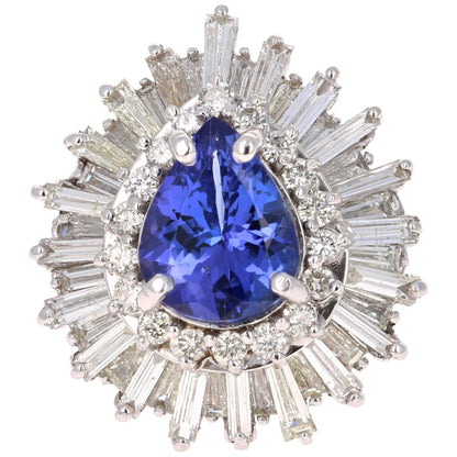 6.16 Carat Ballerina Tanzanite Diamond Cocktail Ring 14 Karat White Gold