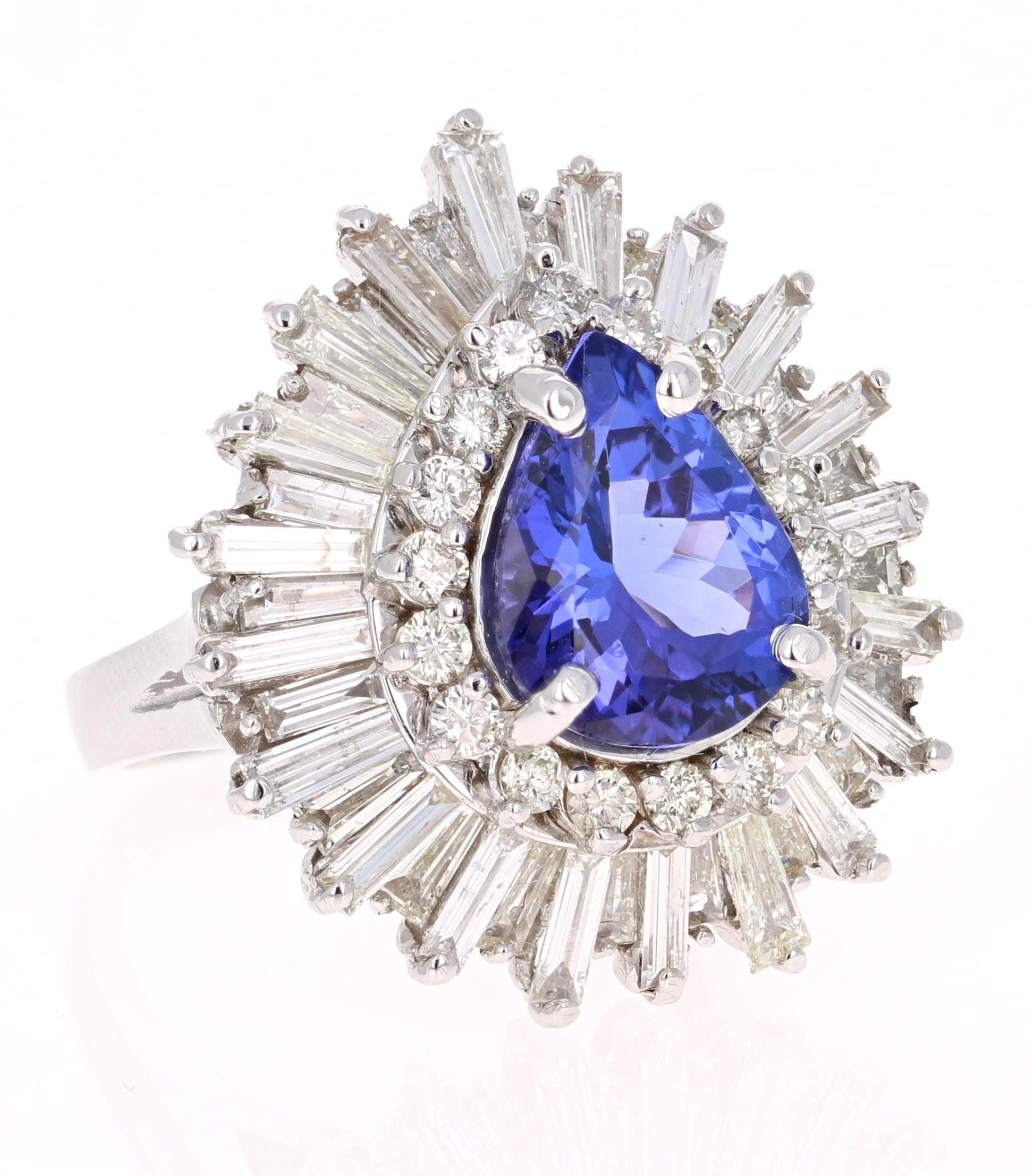 6.16 Carat Ballerina Tanzanite Diamond Cocktail Ring 14 Karat White Gold