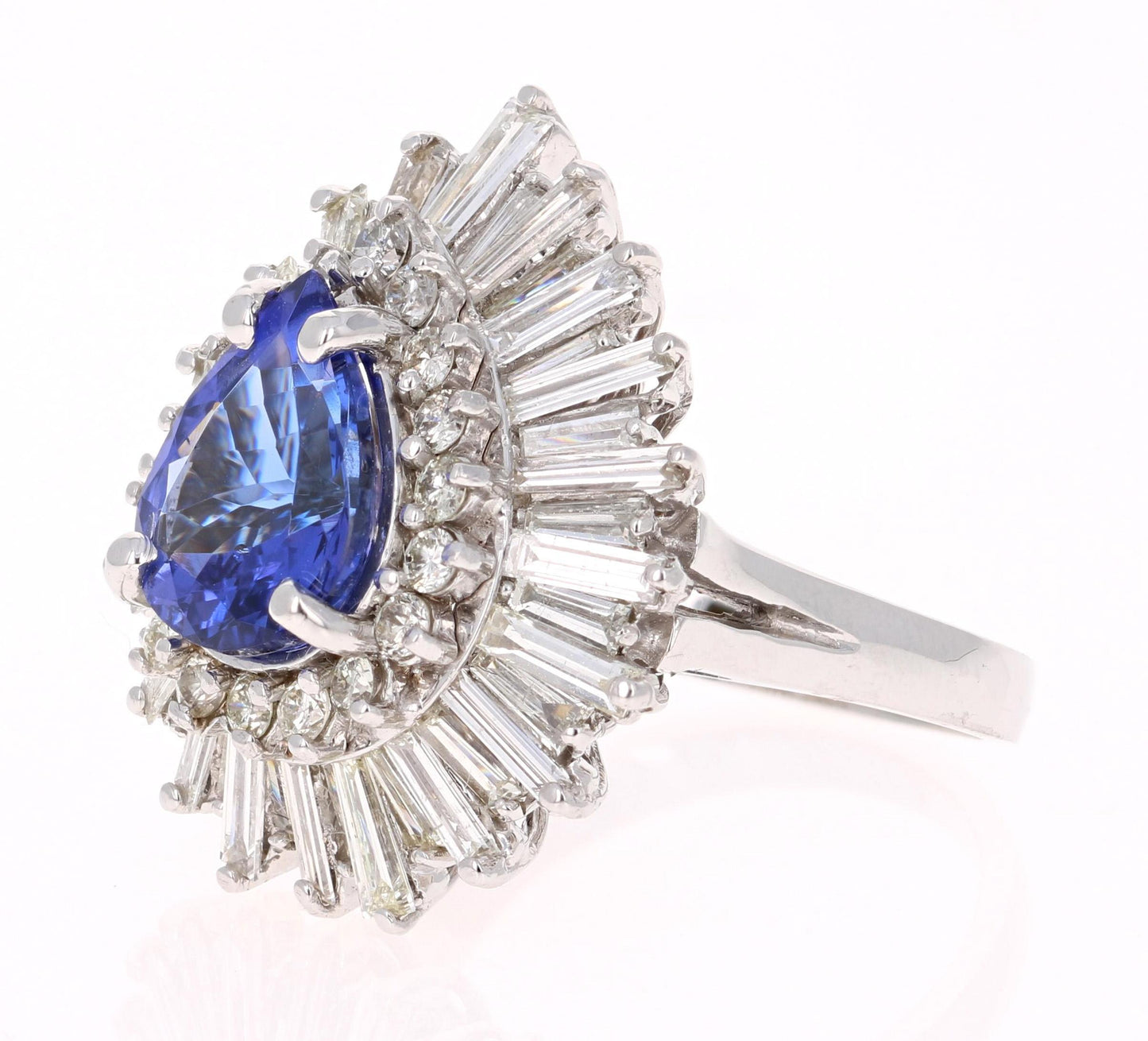 6.16 Carat Ballerina Tanzanite Diamond Cocktail Ring 14 Karat White Gold