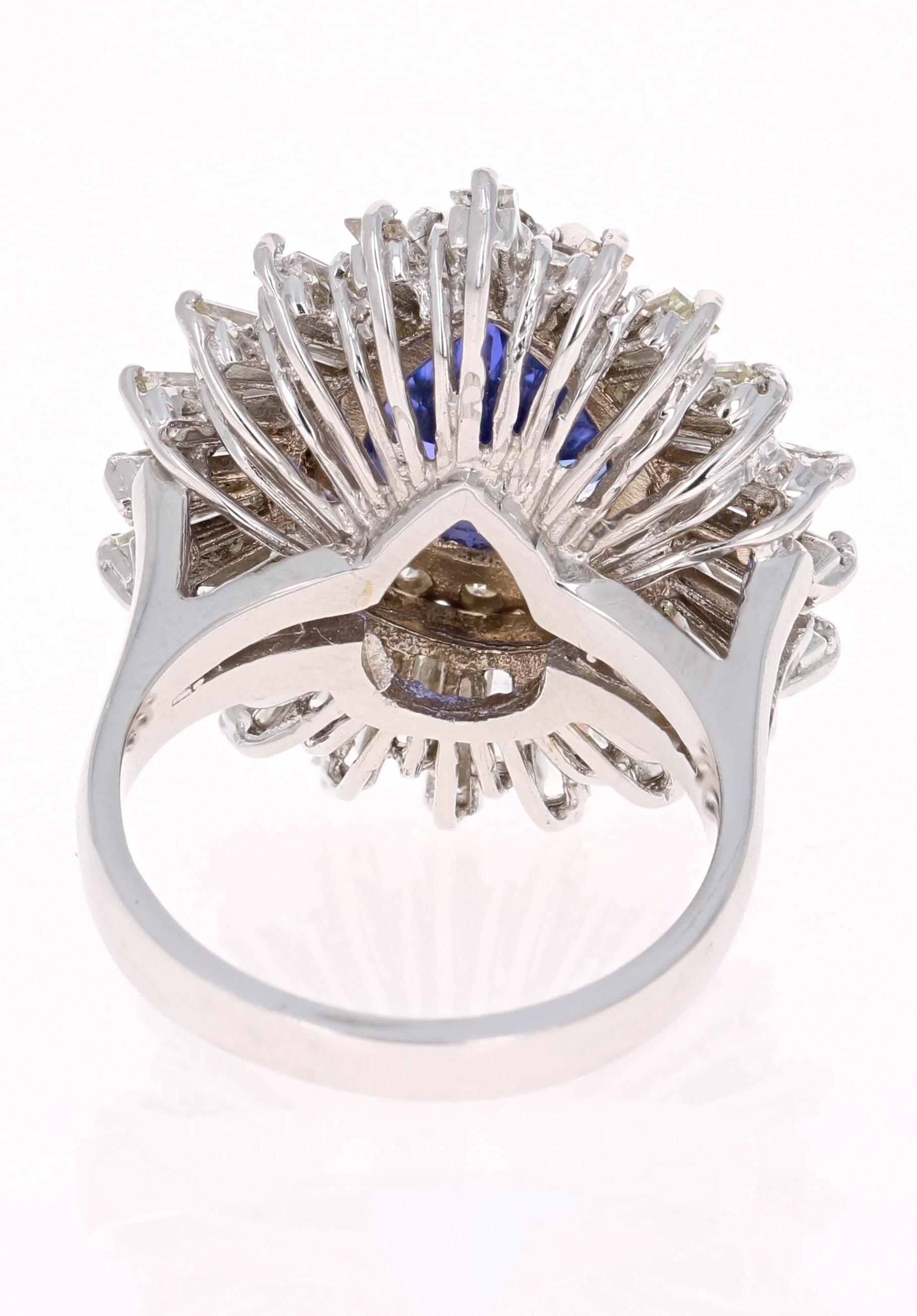 6.16 Carat Ballerina Tanzanite Diamond Cocktail Ring 14 Karat White Gold