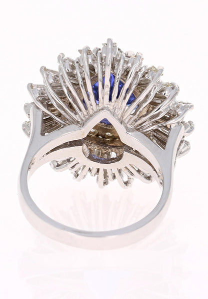 6.16 Carat Ballerina Tanzanite Diamond Cocktail Ring 14 Karat White Gold