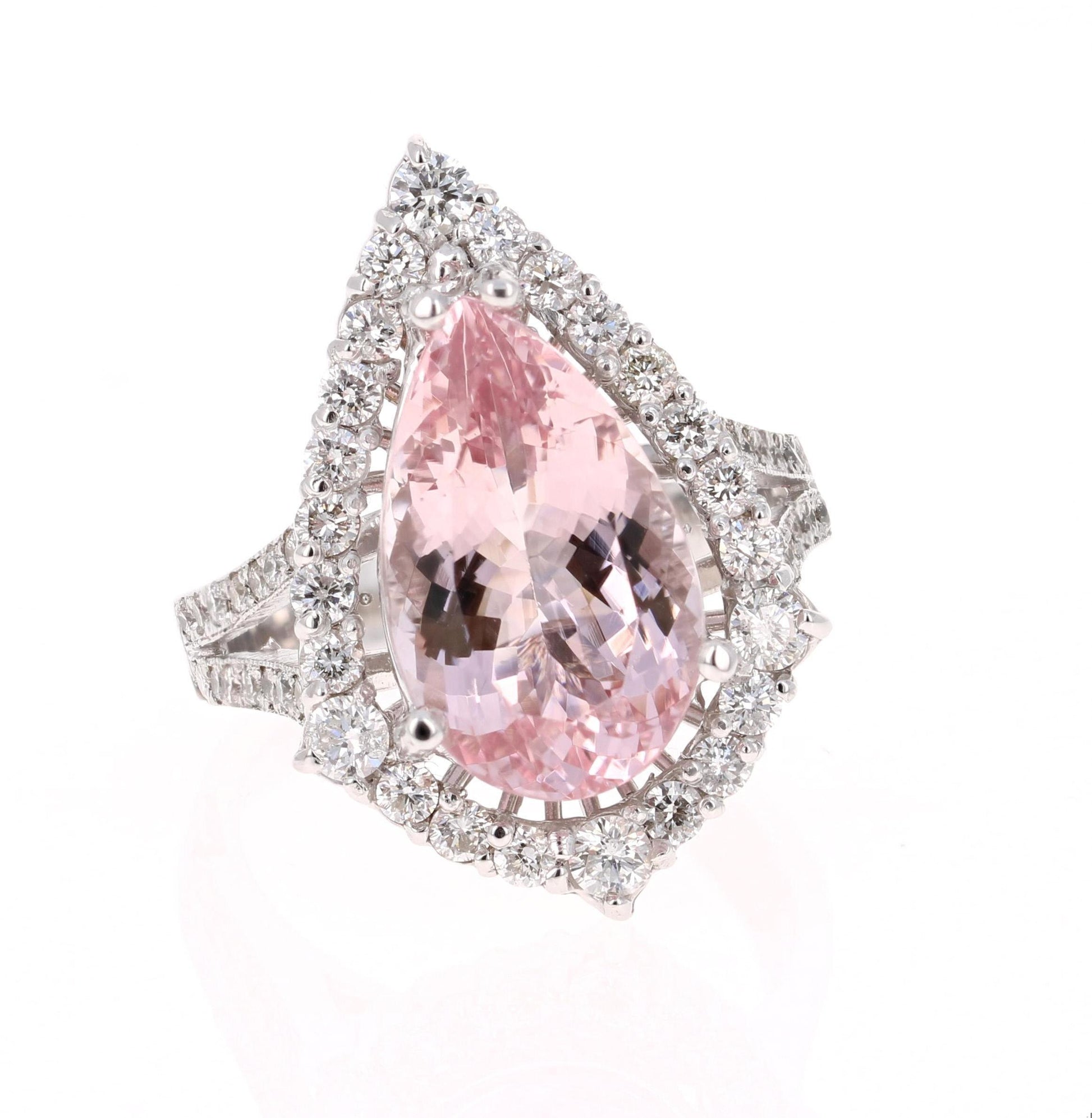 6.18 Carat Pink Morganite Diamond White Gold Engagement Ring