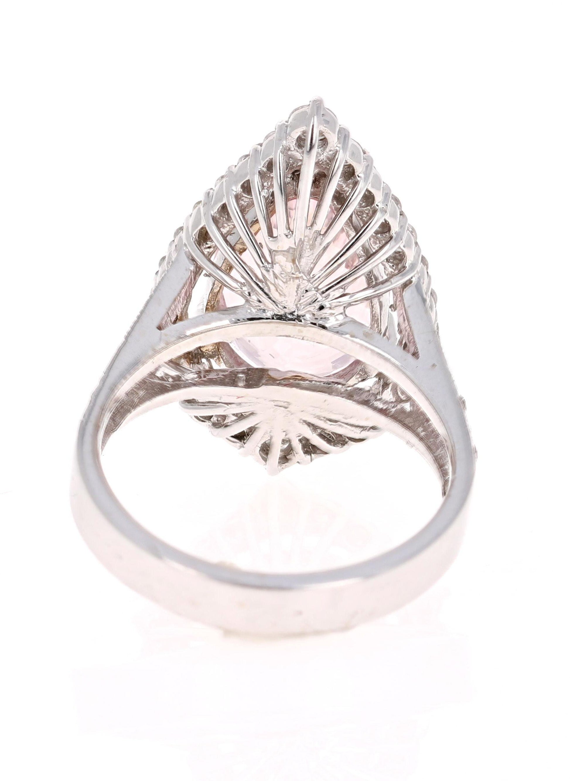 6.18 Carat Pink Morganite Diamond White Gold Engagement Ring