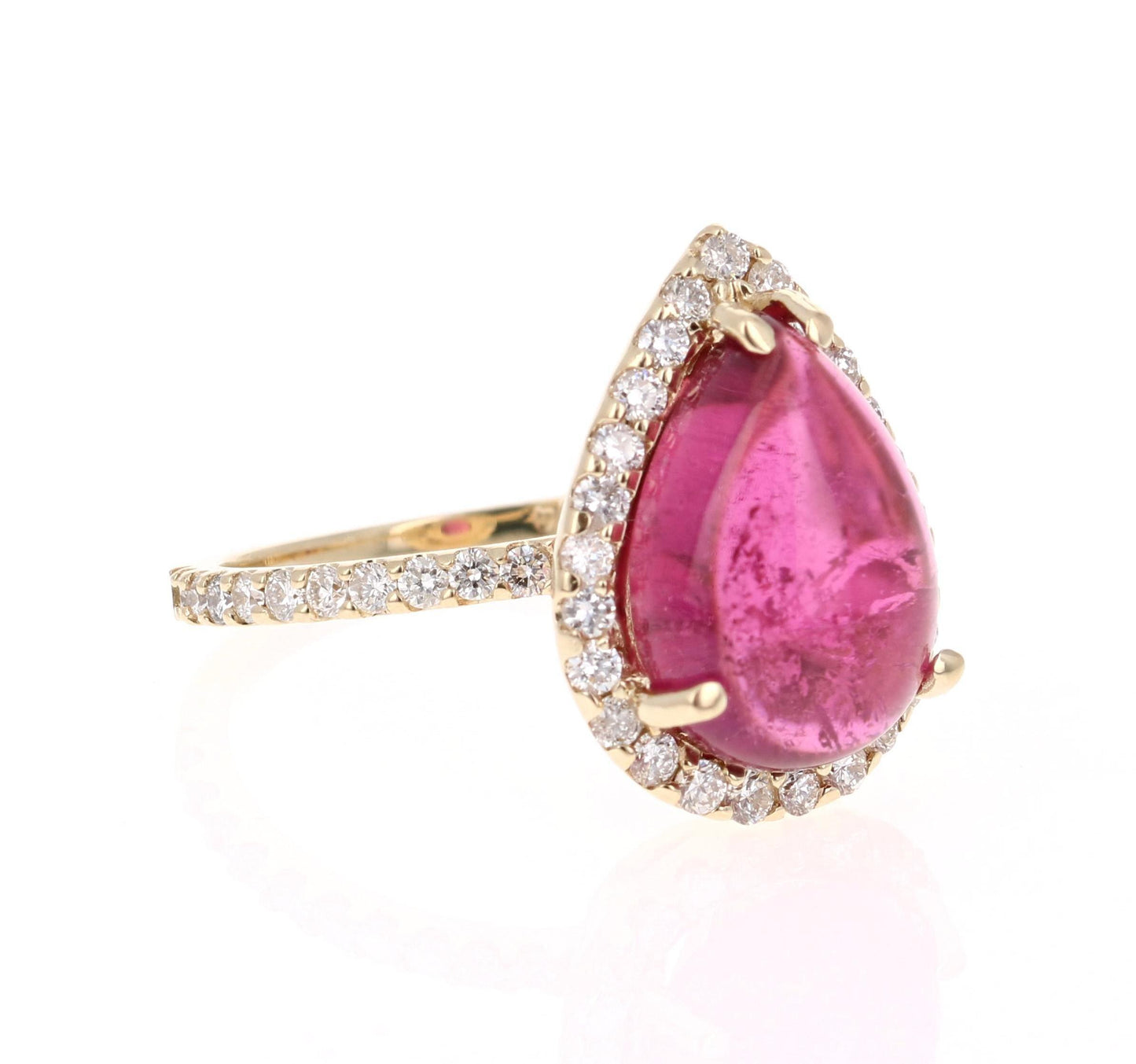 6.51 Carat Pink Tourmaline Diamond Yellow Gold Cocktail Ring