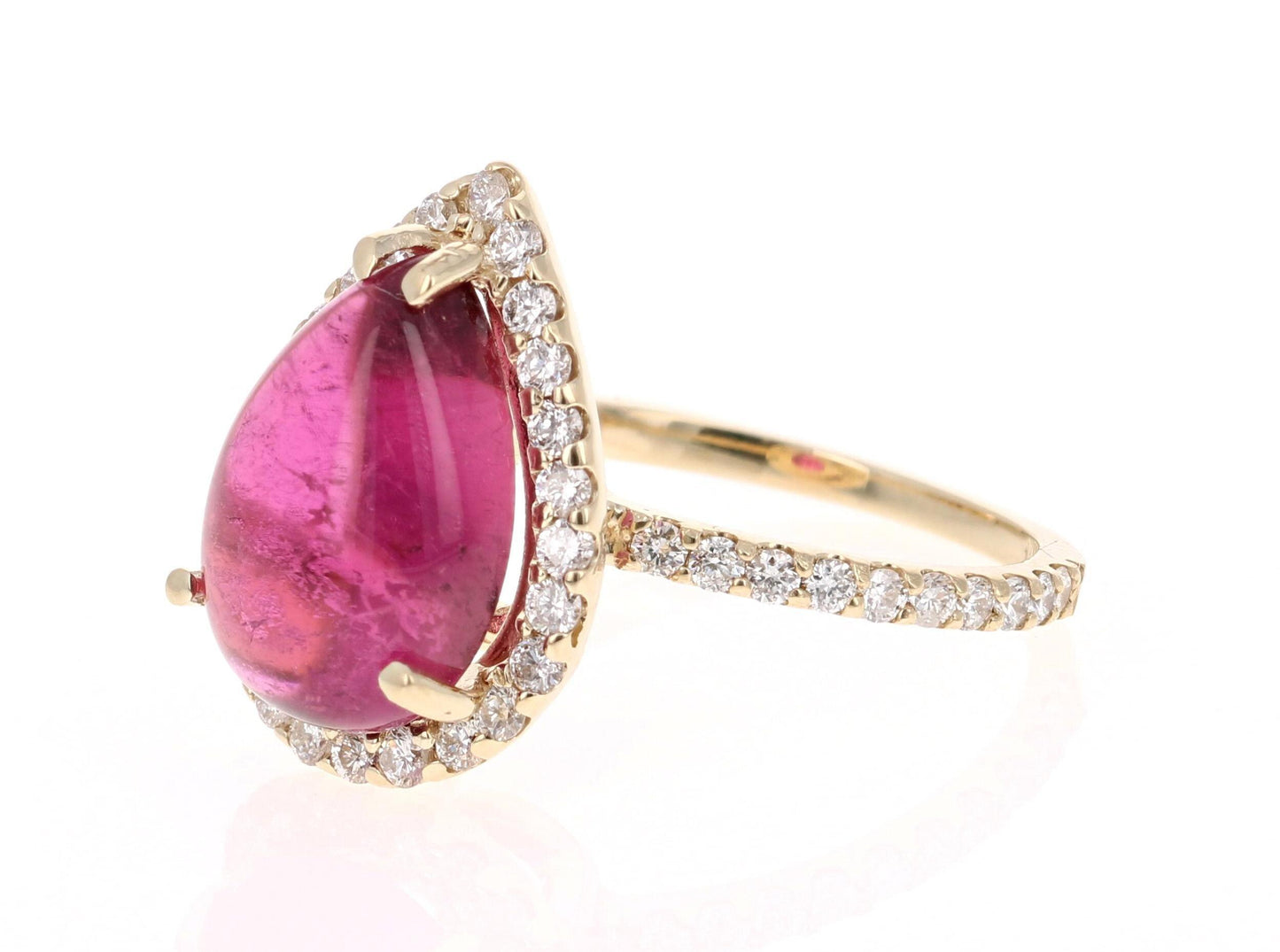 6.51 Carat Pink Tourmaline Diamond Yellow Gold Cocktail Ring