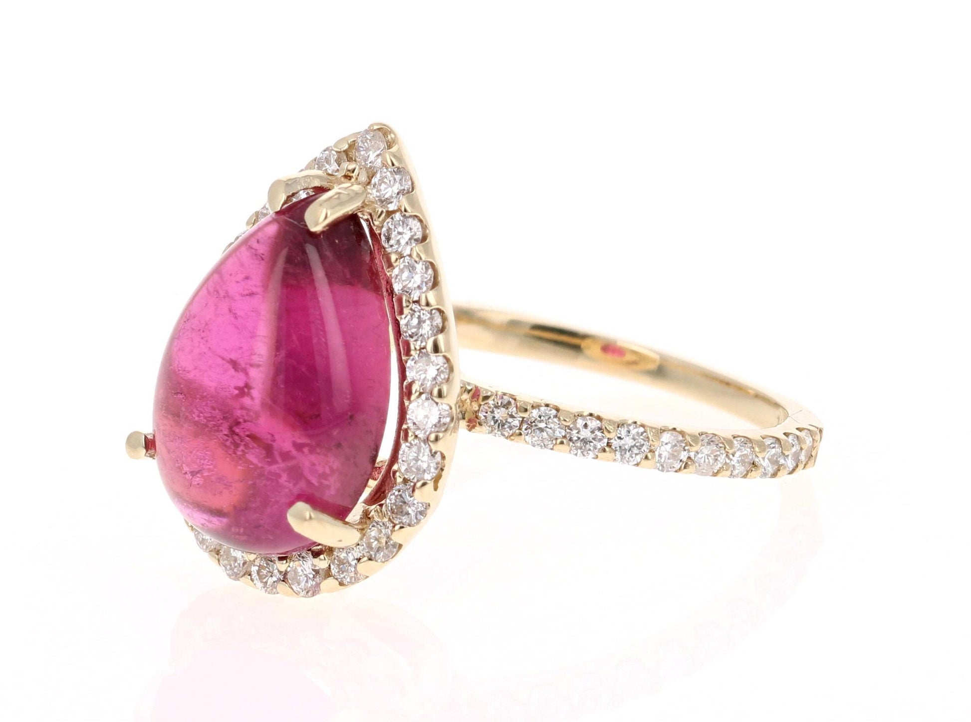 6.51 Carat Pink Tourmaline Diamond Yellow Gold Cocktail Ring