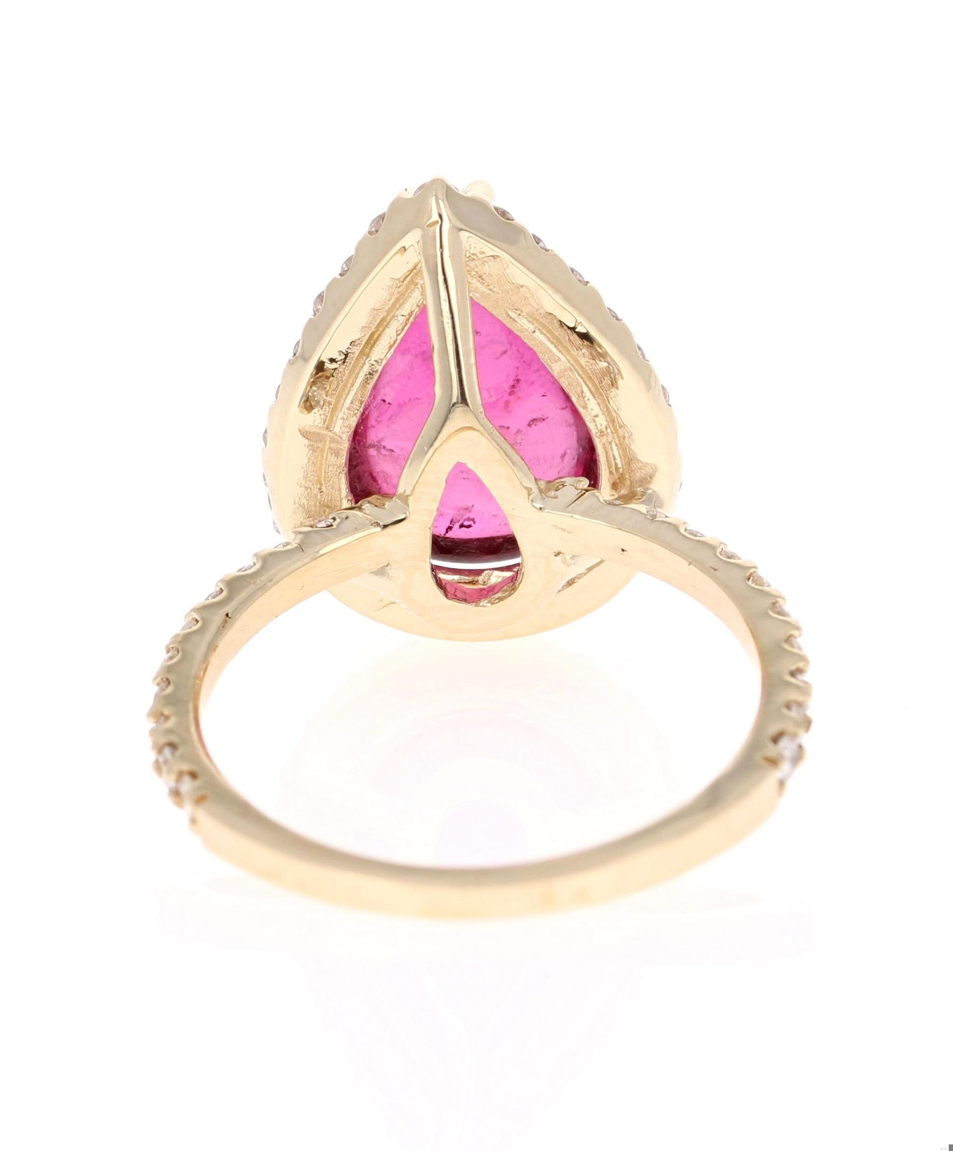 6.51 Carat Pink Tourmaline Diamond Yellow Gold Cocktail Ring