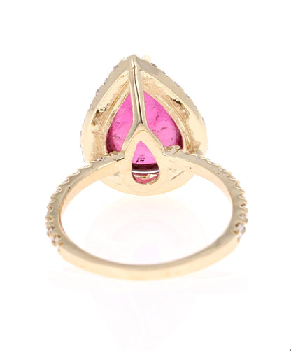 6.51 Carat Pink Tourmaline Diamond Yellow Gold Cocktail Ring