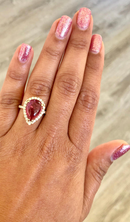 6.51 Carat Pink Tourmaline Diamond Yellow Gold Cocktail Ring