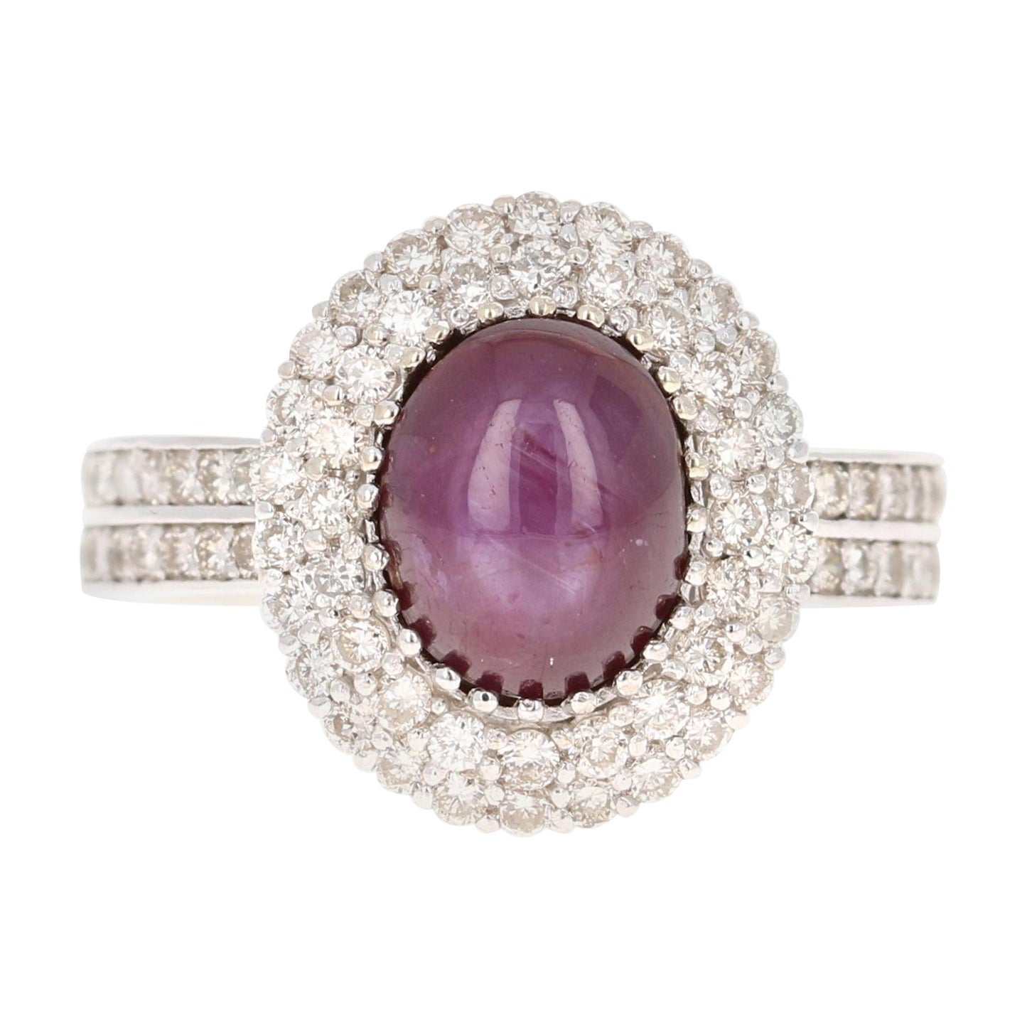 6.57 Carat Non Heated Cabochon Star Ruby Diamond 14 Karat Engagement Ring