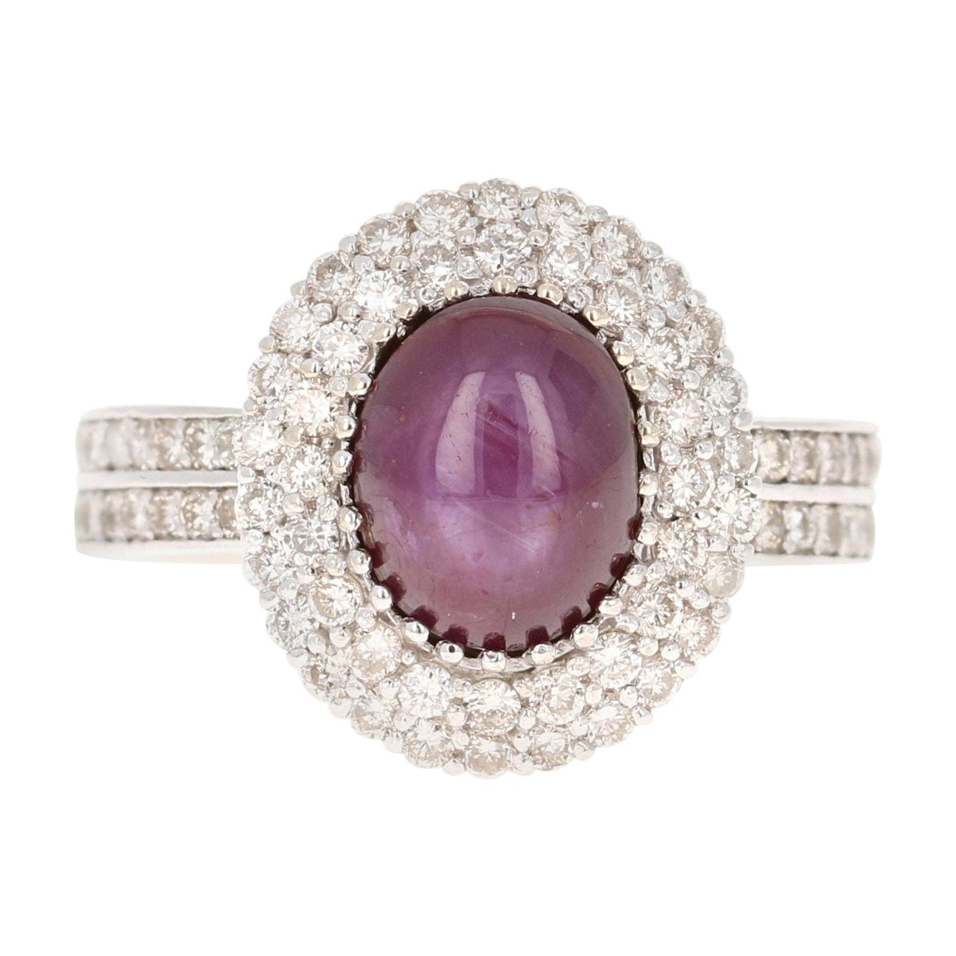 6.57 Carat Non Heated Cabochon Star Ruby Diamond 14 Karat Engagement Ring