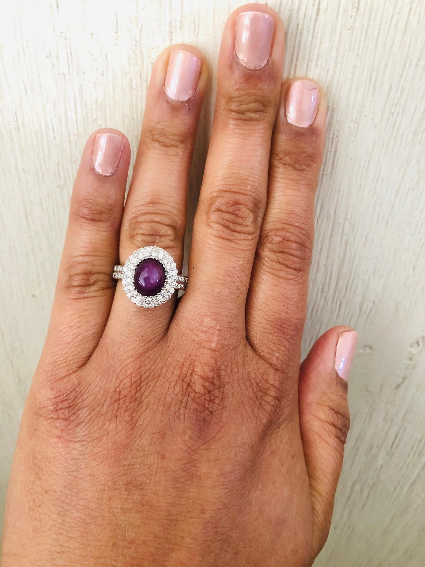 6.57 Carat Non Heated Cabochon Star Ruby Diamond 14 Karat Engagement Ring