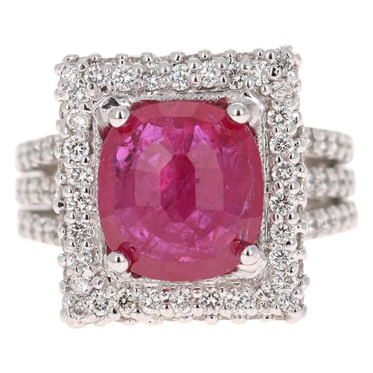 6.64 Carat Ruby Diamond Platinum Cocktail Ring GIA Certified