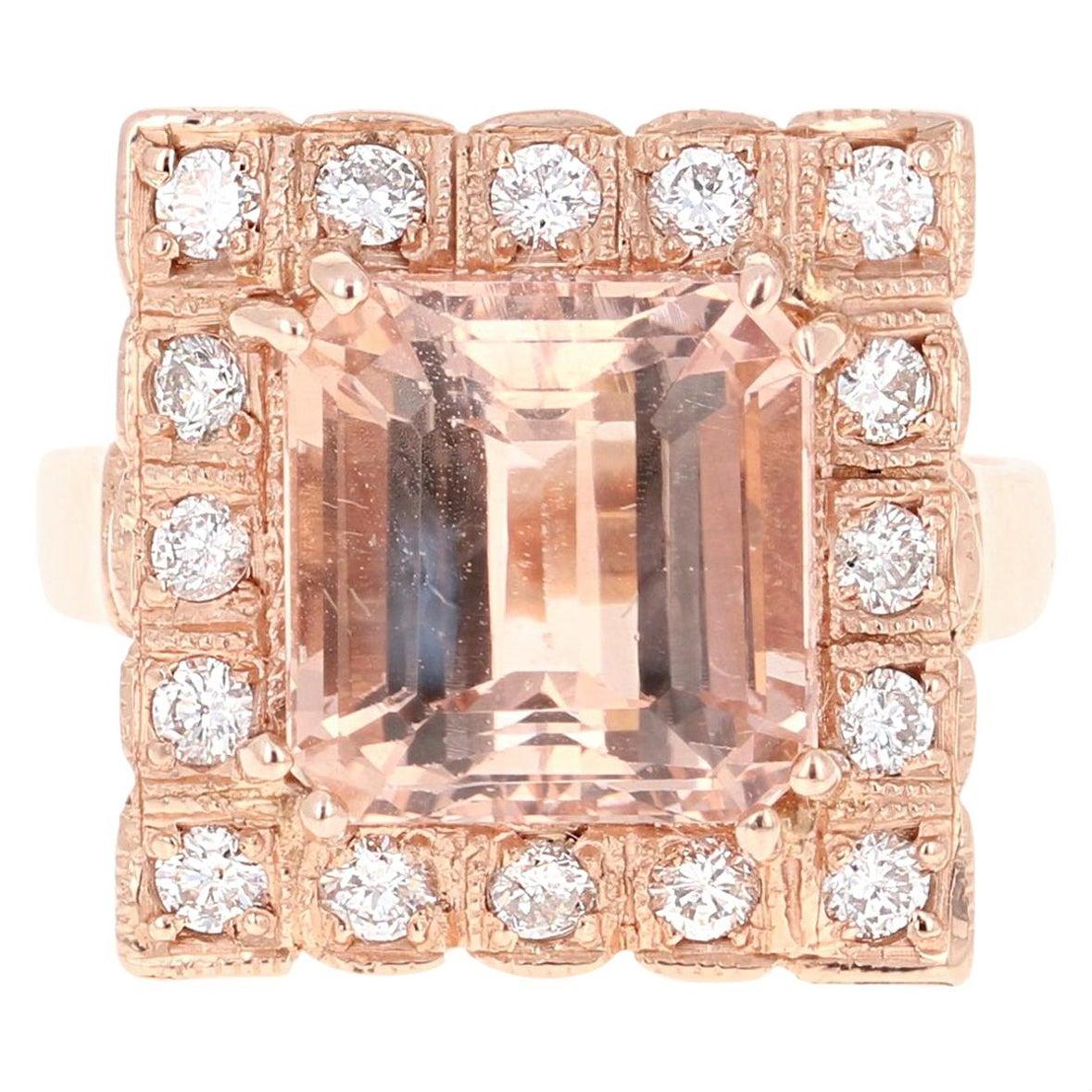 6.65 Carat Morganite Diamond 14 Karat Rose Gold Cocktail Ring