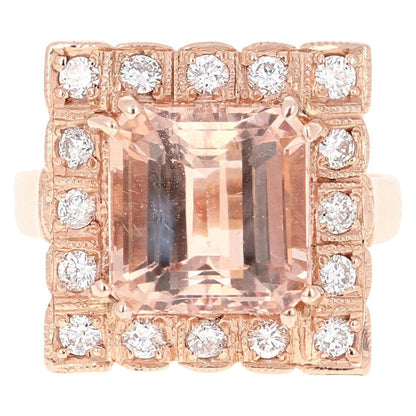 6.65 Carat Morganite Diamond 14 Karat Rose Gold Cocktail Ring