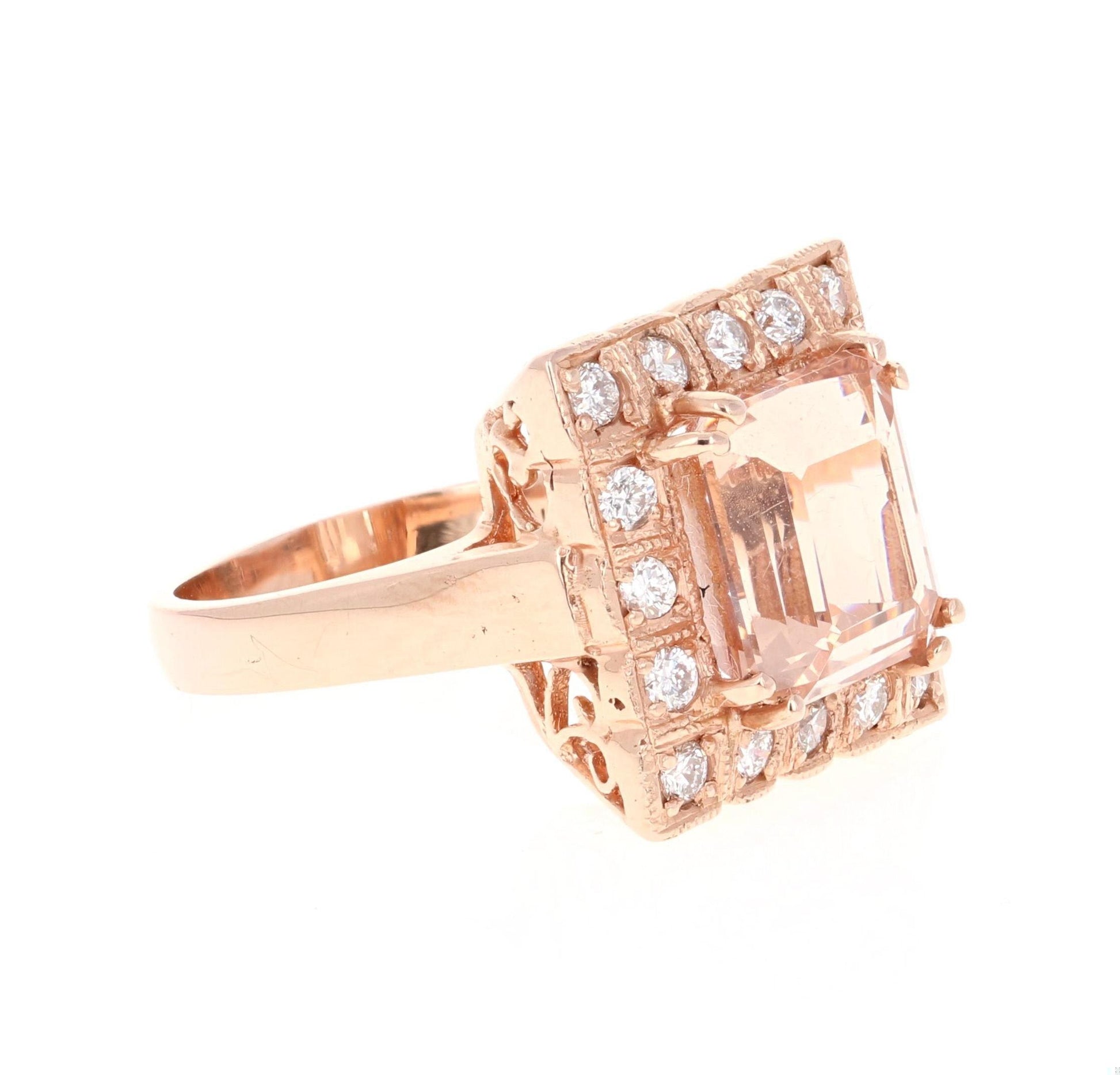 6.65 Carat Morganite Diamond 14 Karat Rose Gold Cocktail Ring