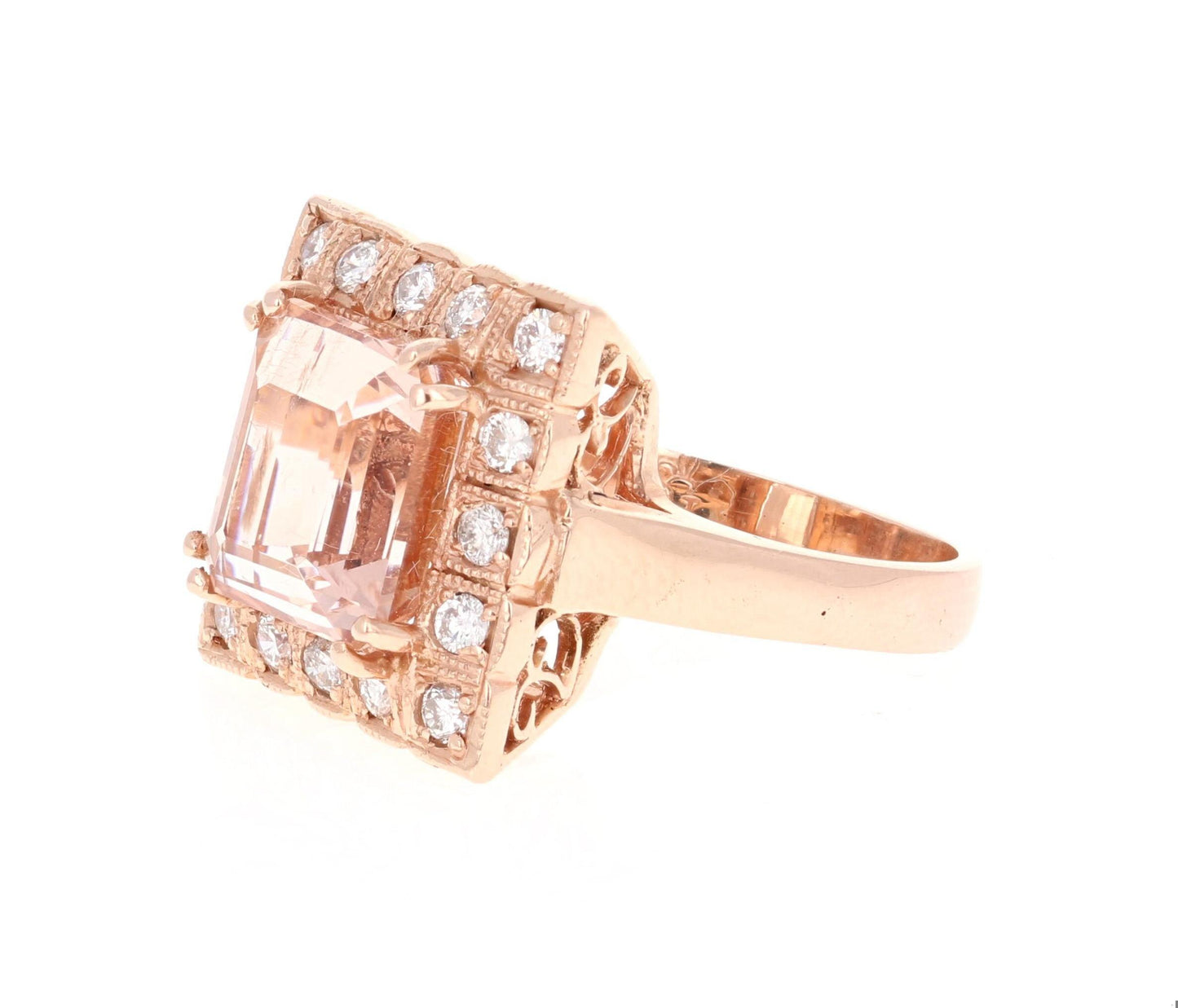 6.65 Carat Morganite Diamond 14 Karat Rose Gold Cocktail Ring