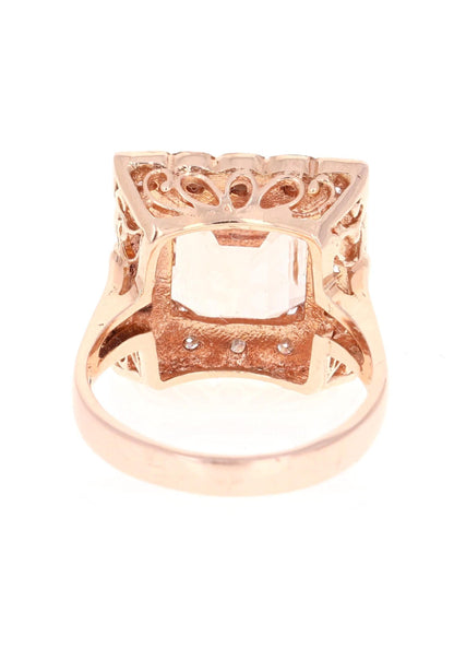 6.65 Carat Morganite Diamond 14 Karat Rose Gold Cocktail Ring