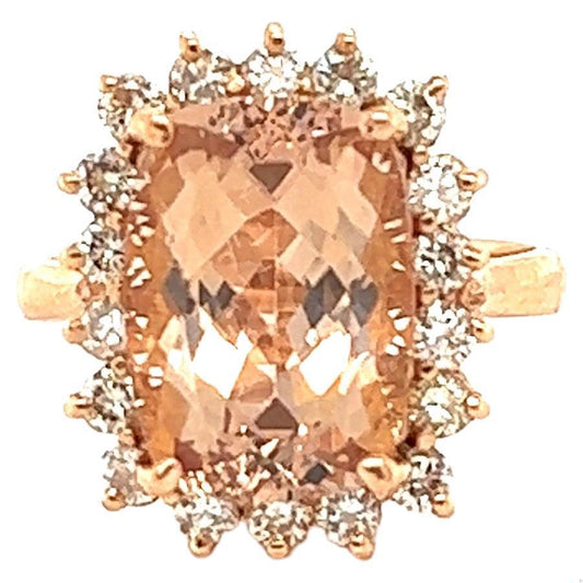 7.01 Carat Morganite Diamond 14 Karat Rose Gold Cocktail Ring