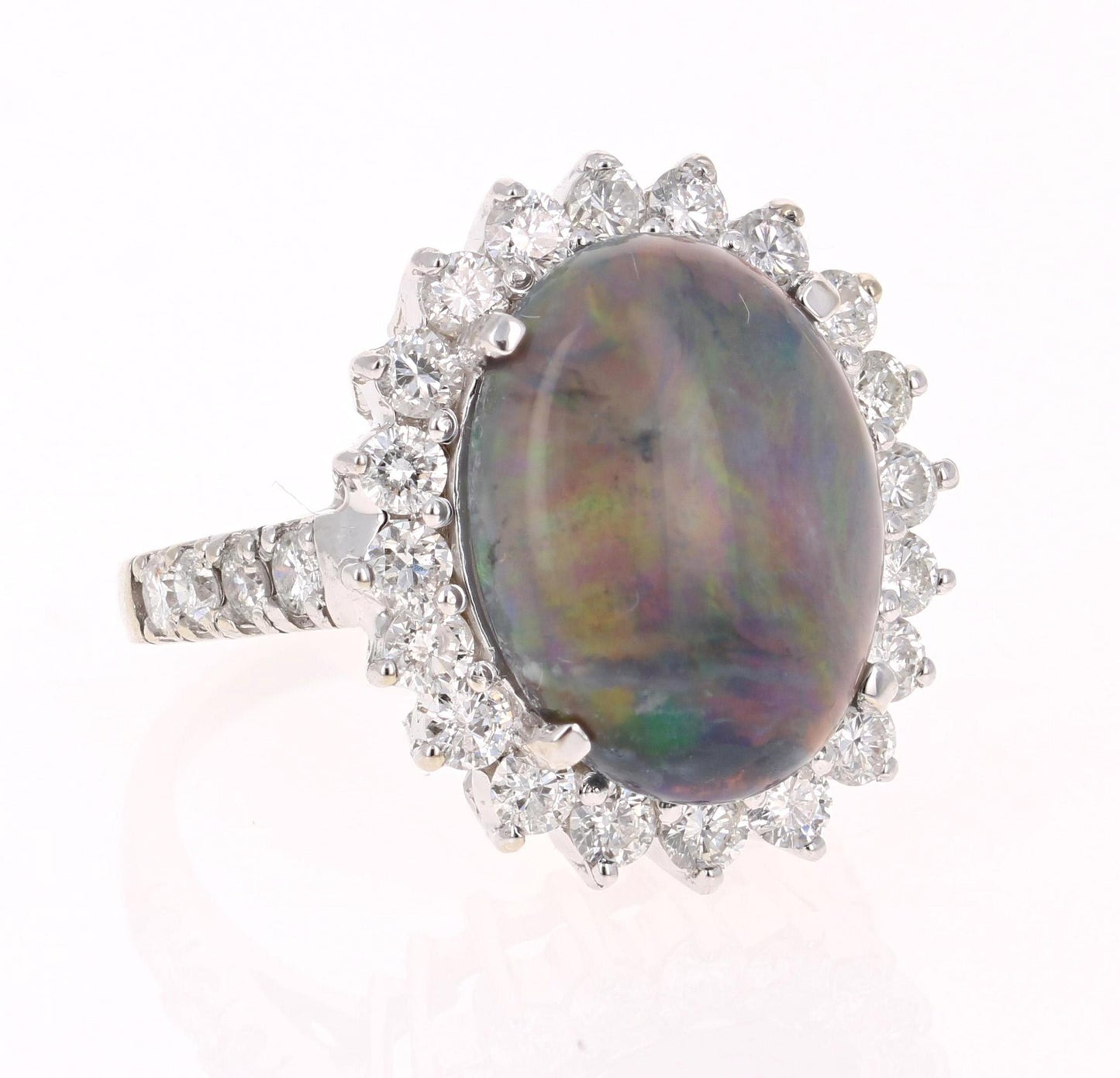 7.06 Carat Black Opal Diamond 14 Karat White Gold Ring
