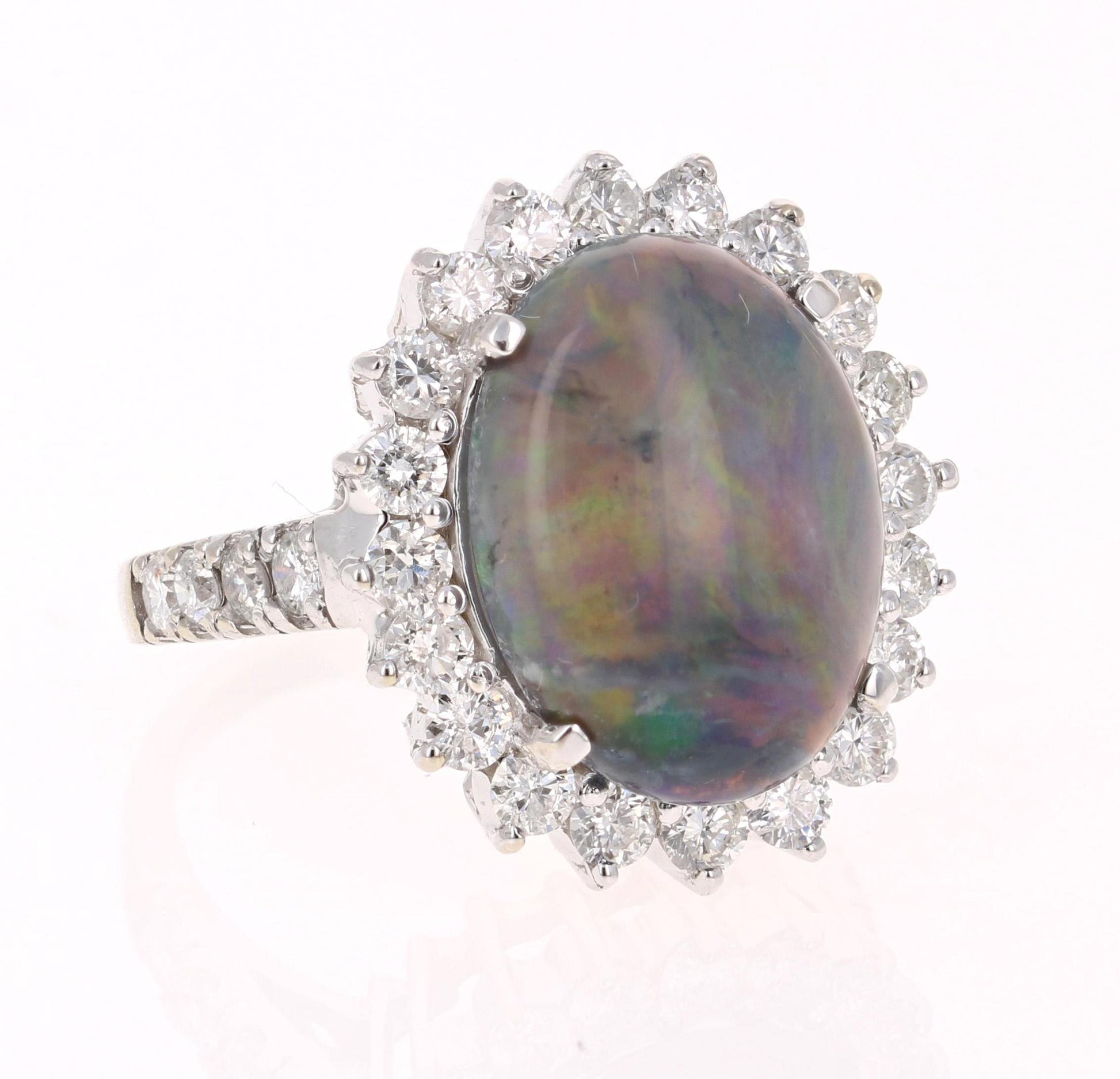 7.06 Carat Black Opal Diamond 14 Karat White Gold Ring
