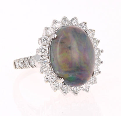 7.06 Carat Black Opal Diamond 14 Karat White Gold Ring