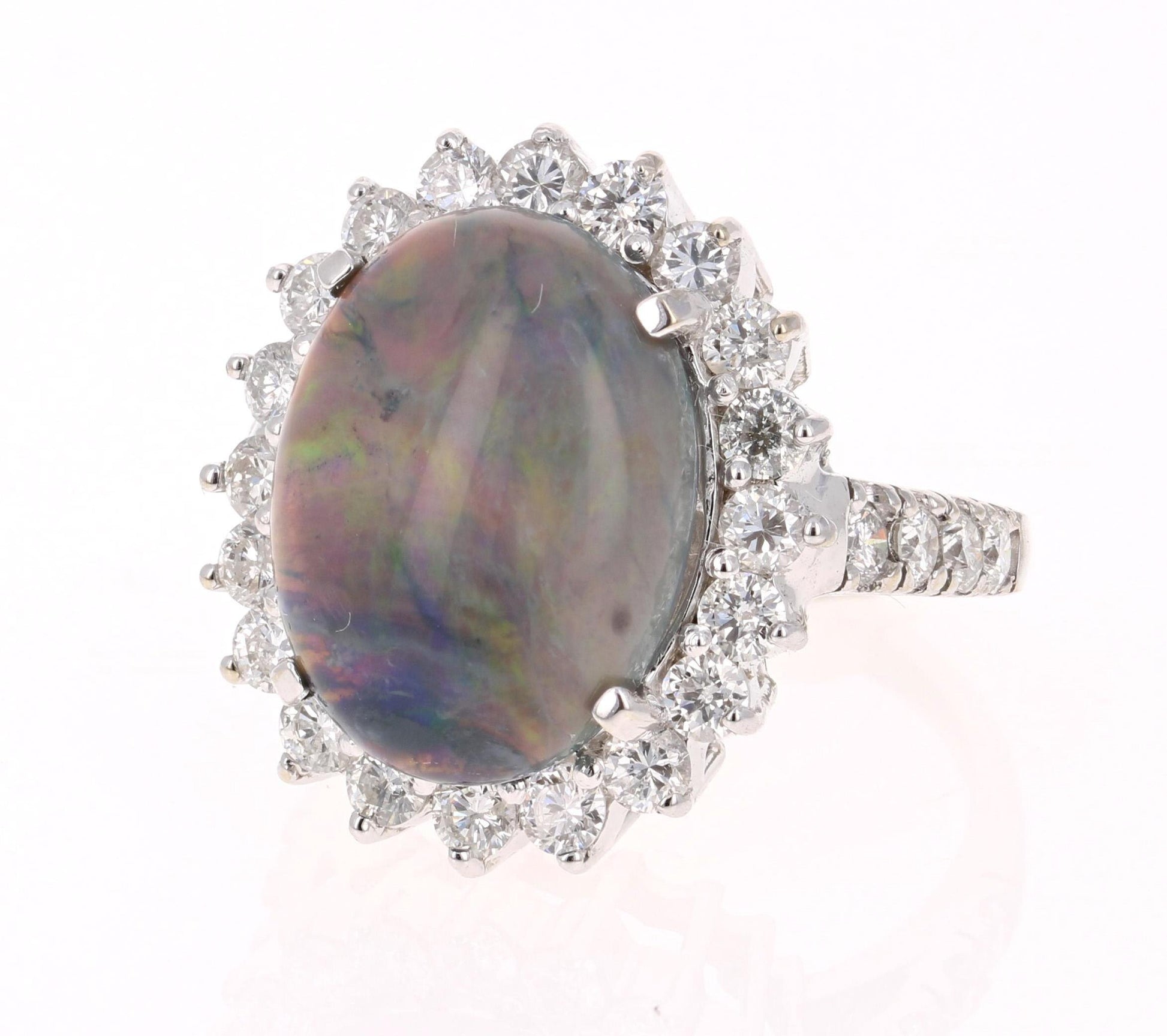 7.06 Carat Black Opal Diamond 14 Karat White Gold Ring