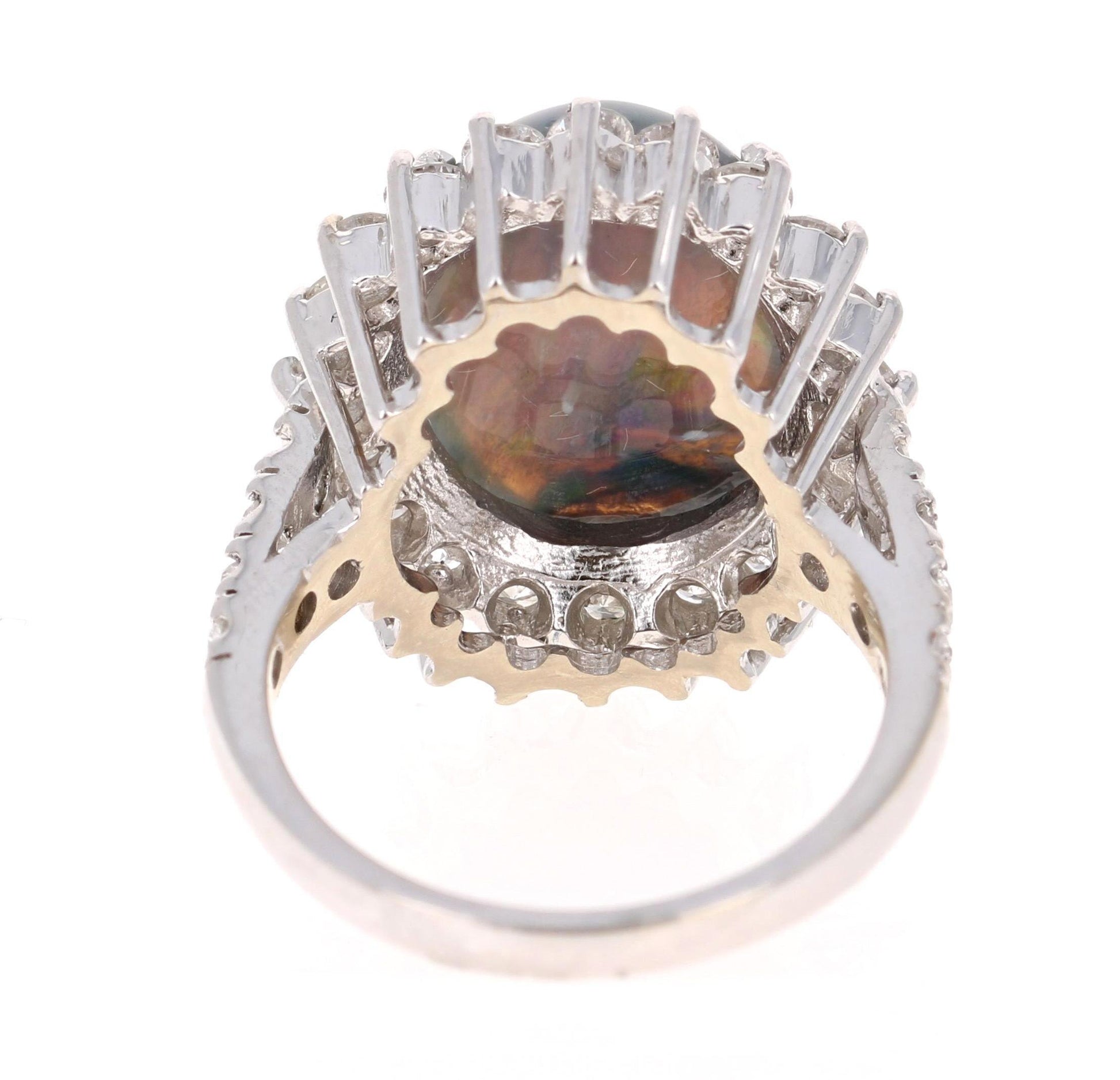 7.06 Carat Black Opal Diamond 14 Karat White Gold Ring