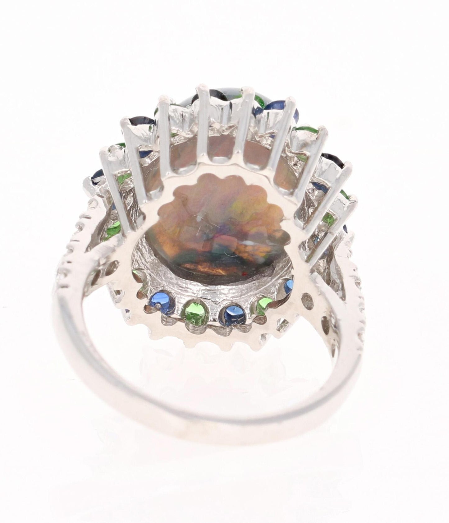 7.24 Carat Opal Sapphire Tsavorite Diamond Cocktail Ring 14 Karat White Gold